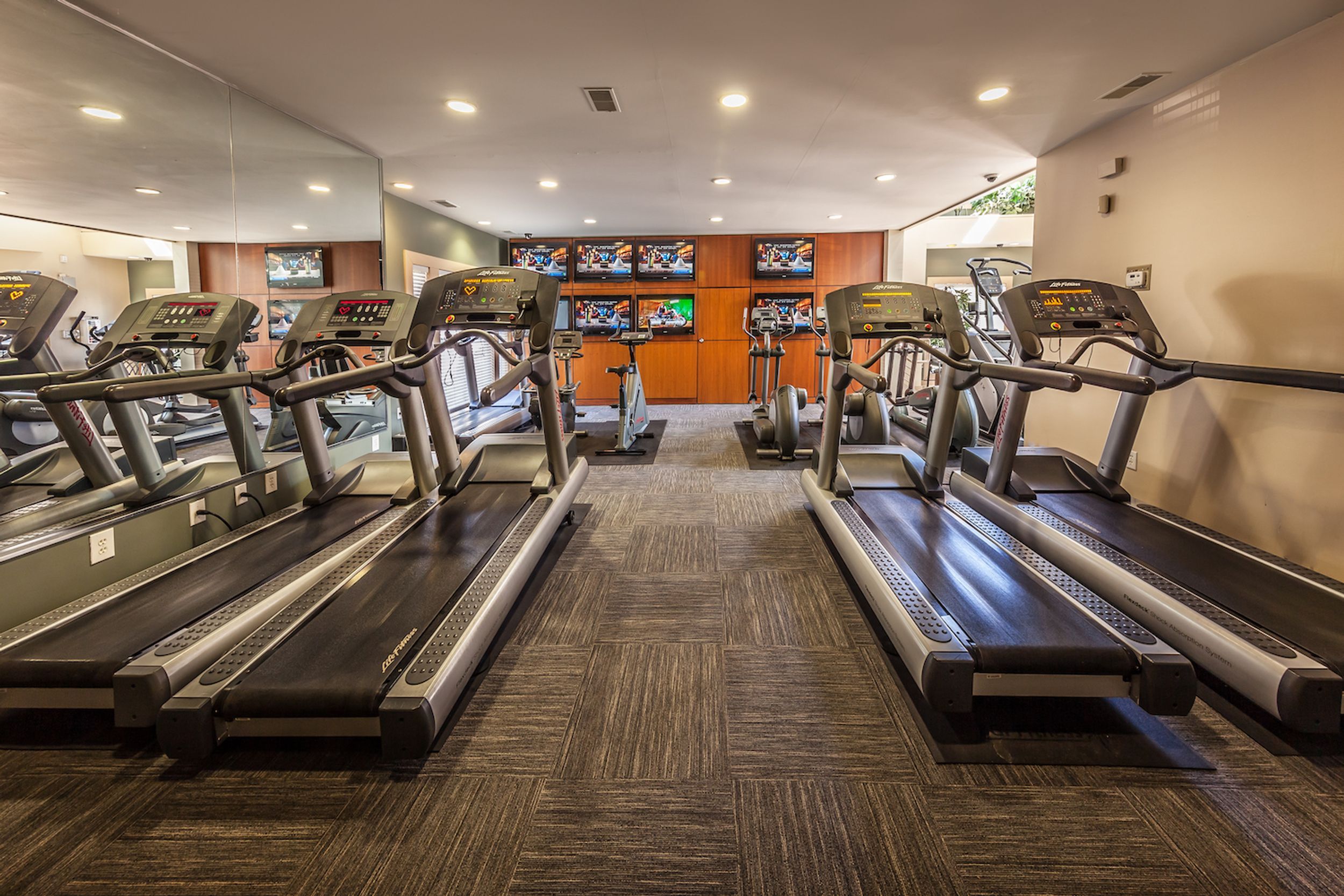 Fitness area with treadmills and bikes