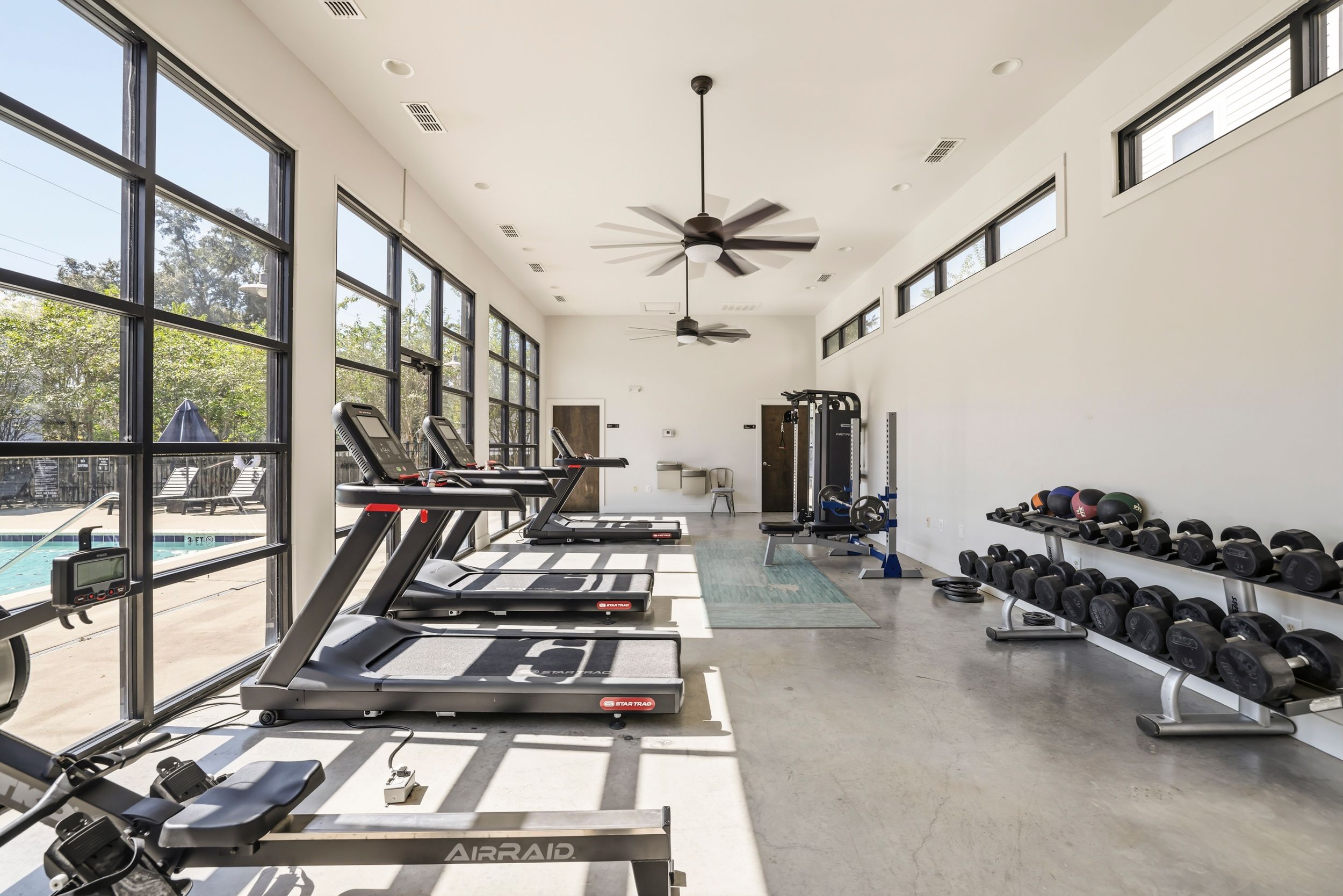 Gym with treadmills