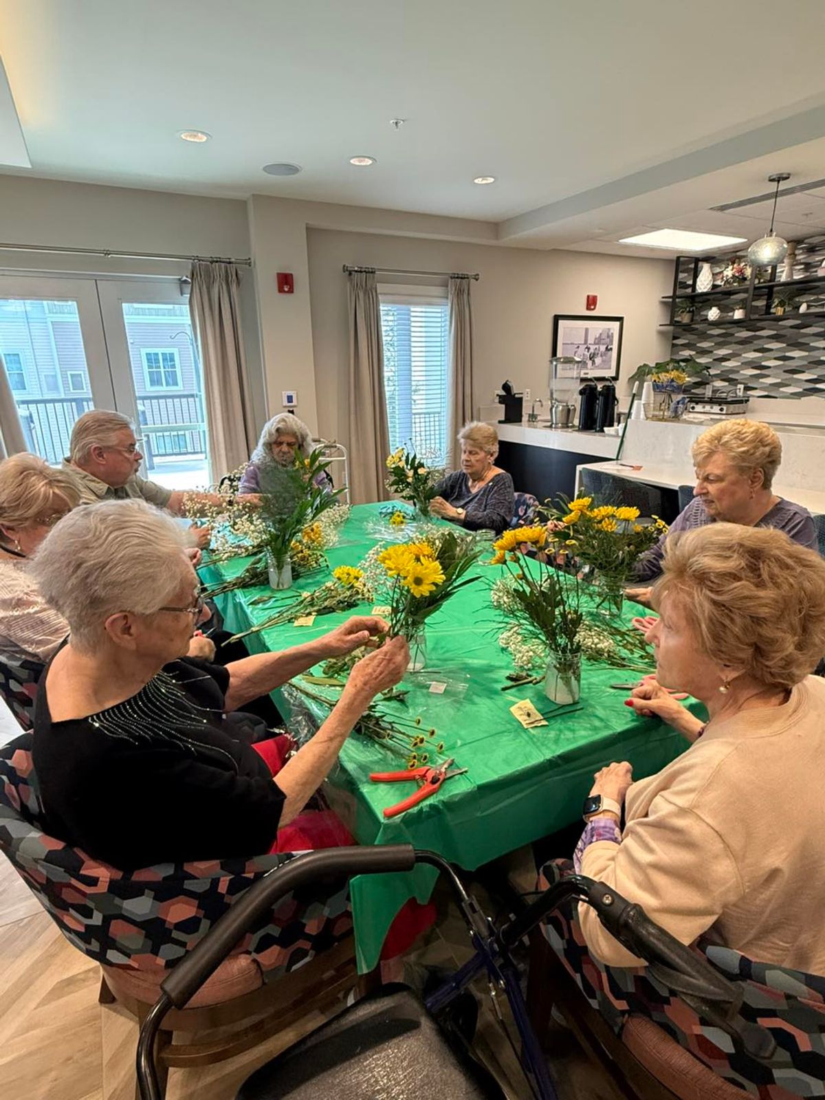 Seniors creating bouquets