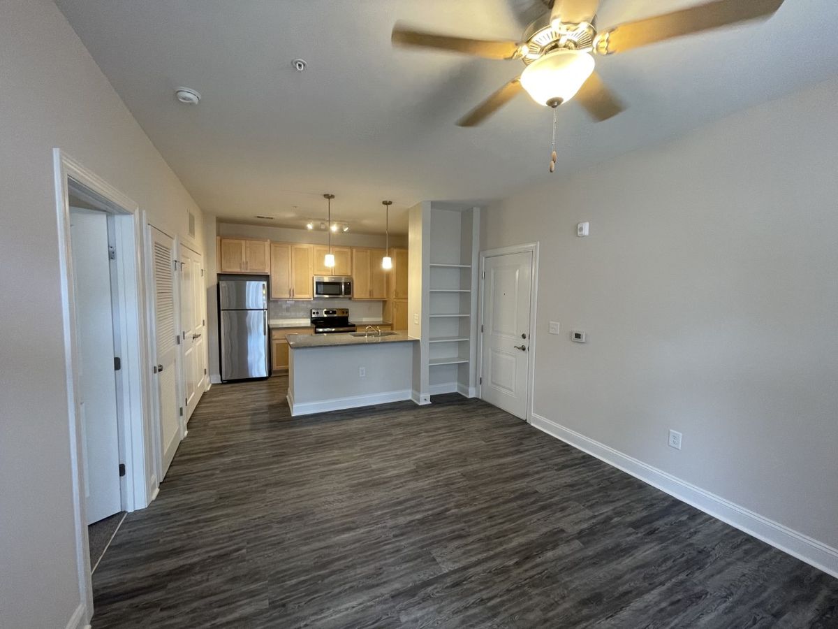 1 Bedroom 1 Bathroom Living Room and Kitchen. Open living space with LVP flooring, modern cabinets, granite countertops and stainless steel appliances. 