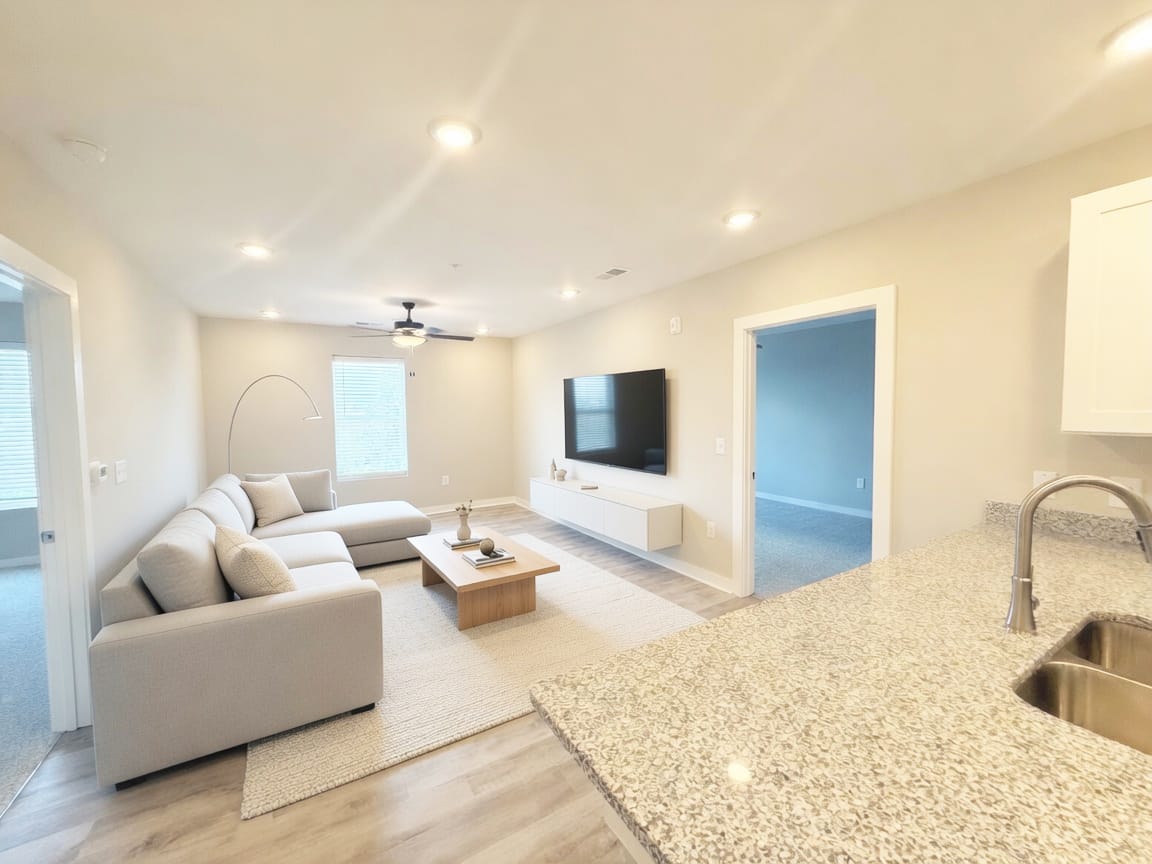 Living room with comfortable couch and TV